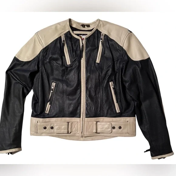 Harley Davidson Women's Cream White & Black Leather Jacket 97002-14W Size Large - Picture 1 of 13